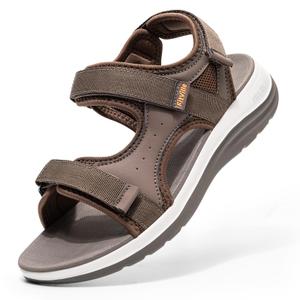 FitVille Wide Orthopedic Women's Sandals Wide Width Walking Sandals for Women Plantar Fasciitis & Swollen Feet with Adjustable Ankle Strap (Brown)