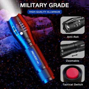 RECHOO Tactical Flashlight, Bright Zoomable LED Flashlight with High Lumens and 5 Modes, Waterproof Portable Pocket Flash Light for Emergency, Camping, and Outdoor Use - S1500