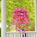 Artificial Fake Hanging Flowers Plants for Outdoor, Faux Silk Hibiscus Long Trailing Vines Realistic UV Resistant for Home Indoor Outside Front Porch Planter Patio Yard Decor,2Pcs (Pink)