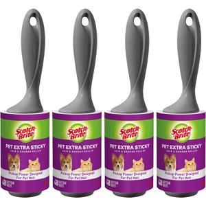 Scotch-Brite Pet Hair Pickup Extra Sticky Lint Roller, Designed for Removing Fur + Fluff on Couches, Clothes, Dog and Cat Beds, & More, 4 Pack, 192 Easy-Tear Adhesive Sheets Total