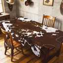 Tegeme 59 x 35 Inches Cowhide Tablecloth Highland Cow Birthday Decorations Cow Print Western Party Decorations Brown White Kitchen Decor Table Cover for Cowboy Country Wedding Decor
