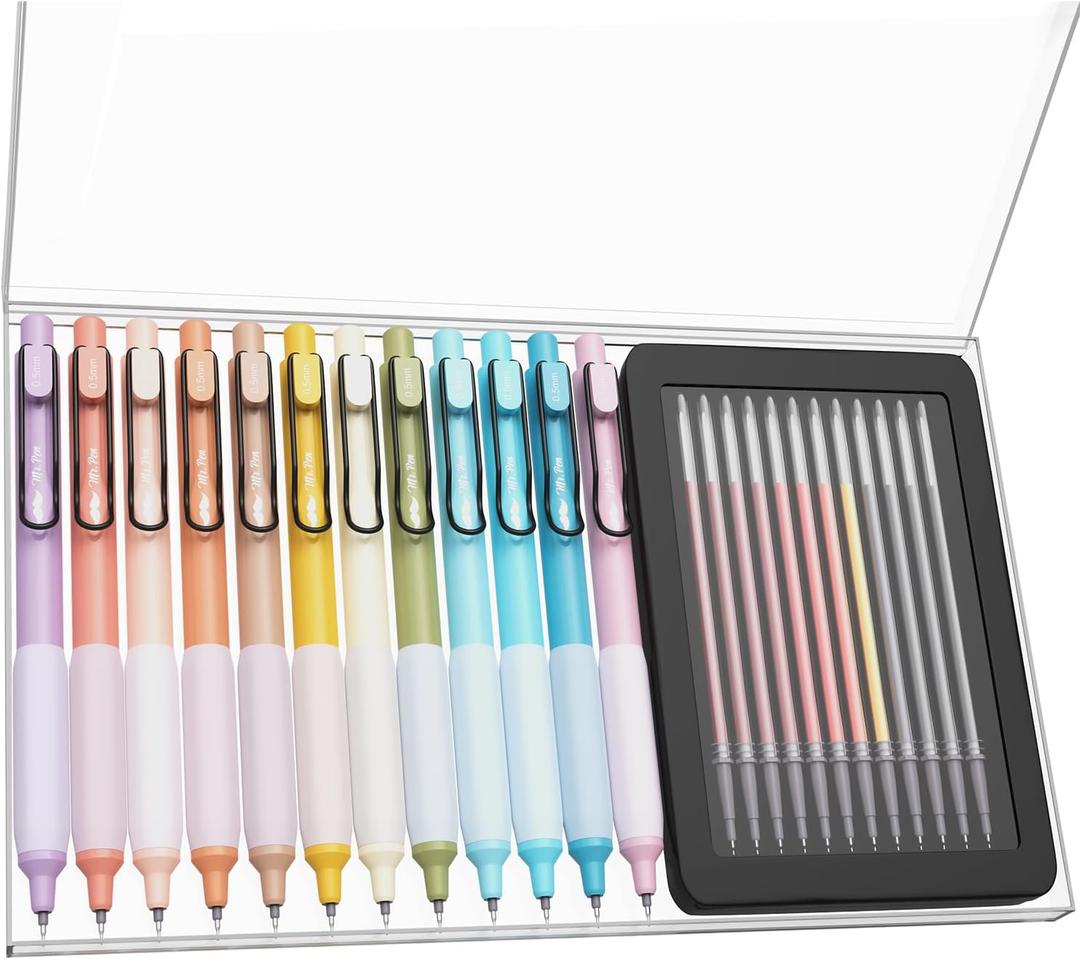 Mr. Pen- Retractable Gel Pens, 12 Pack, Colorful Ink Gel Pens with Case and 12 Refills, Gel Pen Fine Point 0.5mm