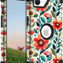 TEECOVER for iPhone 16e Case, Heavy-Duty Shockproof Full Protection Hard Plastic Bumper + Soft Silicone Rubber Protective Case for iPhone 16e - 6.1-Inch, Red Flowers