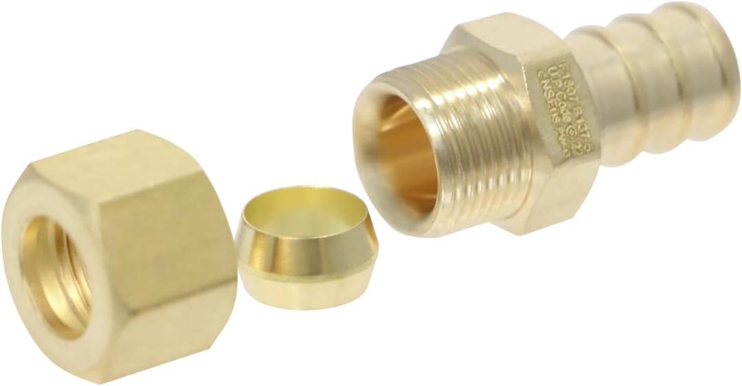 XFITTING 10 Pack Pex OD Compression Straight Adapter, 1/2" PEX X 5/8" OD COMPRESSION STRAIGHT ADAPTER, No Lead BRASS, NSF, PEX B