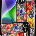 Compatible for iPhone 16e Case Cute with Strap Stand Finger Kickstand, Designer Cool Silicone Cases Funda Cover - Red Dark Florals Flowers