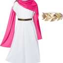 Greek Toga Costume for Kids Ancient Greece Mythos Philosopher Rome Nobility Cosplay (Kid(8-12 Years), Pink)