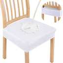 Smiry Waterproof Seat Covers for Dining Room Chairs Set of 6, Stretch Jacquard Removable Washable Chair Seat Slipcovers Protector, No Rear Covers, White
