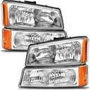2003 2004 2006 2005 Chevy Silverado Headlights Assembly Fit for 03-06 Chevy Silverado Avalanche 1500/2500/3500 Chrome Housing Amber Reflector Replacement Passenger & Driver Side
