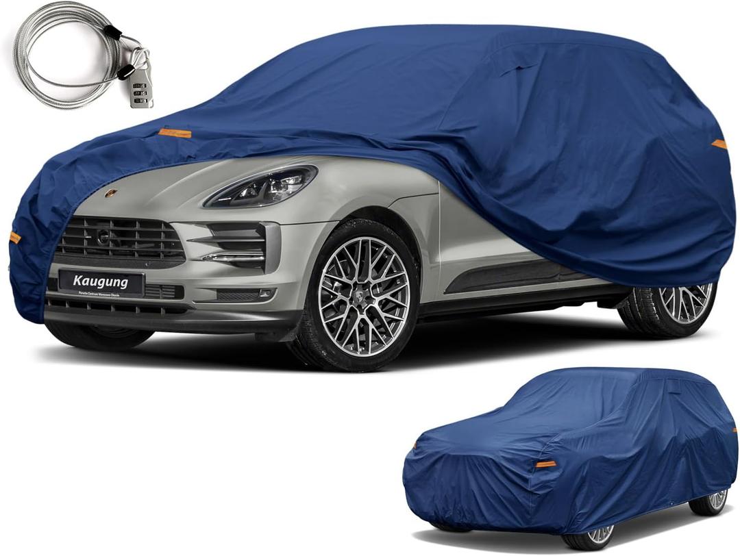 Heavyweight Waterproof Car Cover Custom Fit Porsche Macan (2015-2025), Full Exterior Cover with Breathable Vent and Anti-Theft Lock Outdoor Sun Rain Dust Snow All Weather Protection. (blue)