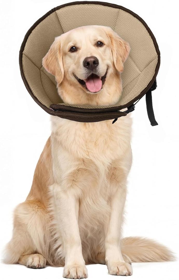 Dog Cone for Large Dogs After Surgery, Soft Dog Cone Collar for Dogs to Stop Licking, Adjustable Comfy E-Collar Alternative Lightweight Post-Surgery Recovery Elizabethan Collar for Pet (L(Neck Girth:13.39"-17.32"), Brown)