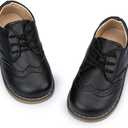 Meckior Toddler Boys Girls Black Dress Shoes Little Kid Oxford Shoes Wedding Church Dress Shoes PU Leather Lace Up School Uniform Loafer Flats, 21