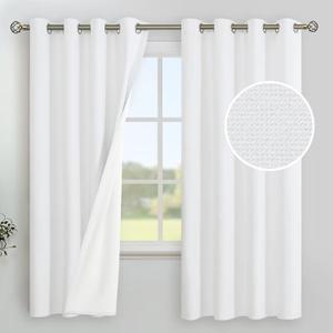 YoungsTex White Linen Blackout Curtains 63 Inch Length for Bedroom, Thermal Insulated Winter Drapes with Grommet Room Darkening Energy Saving for Living Room, 2 Panels, 52 X 63 Inch
