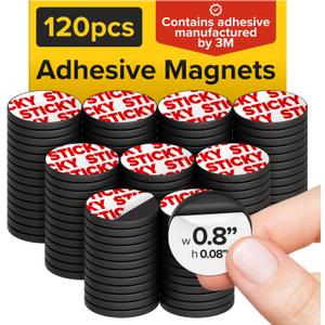 Peel-&-Stick Flexible Adhesive Magnets - 120 Magnetic Dots for Office Supplies, Whiteboard, Crafts, Fridge, & School Projects (0.8x0.08" / 20x2mm, Black)