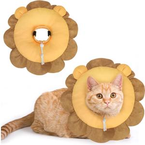 BEAUTYZOO Cat Cone Collars Soft, Cat Recovery E Collars After Surgery to Stop Licking, Adjustable Elizabeth Circle Collar Cute Pet Donut Pillow for Cats Kitten Small Dogs, Lion S (Small (Neck Girth: 5"-10"))