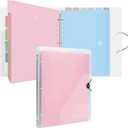 Uquelic A4 Binder, Folio Document Organizer with 12 Pockets, 3 Ring Folder Letter Size/A4, Cute Life Binder for Paper, Files, Photos, Letters, Cards(Clear-Macaron)