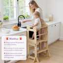 labebe Toddler Standing Tower for 12M+, Montessori Foldable Learning Standing Tower with Blackboard, Anti-tip Structure Design,Wooden Kitchen Step Helper Stool for 1-3 Year Old Boy Girl Gift