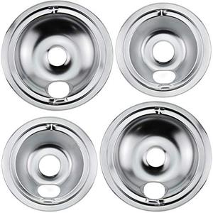 WB31T10010 Pack Of 3, WB31T10011 Pack Of 1, Chrome Range Drip Pans by Blutoget- Electric Stove Drip Pans Fit for GE Hotpoint Ken-more Electric Range with Locking Slot-Includes, WB31T10010 Size is 7.5" Inch, WB31T10011 Size Is 9.3/4" Inch