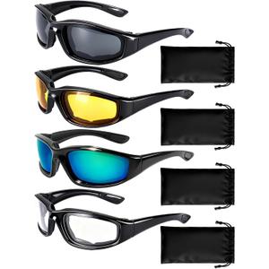 4 Pair Motorcycle Glasses Riding Glasses UV Protection Windproof And Dustproof Motorcycle Foam Cushion Goggles (Gray + Yellow + Clear + Blue)