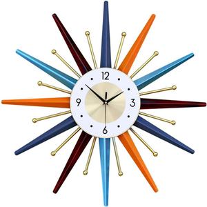 Large Wall Clock 27.5 Inch Modern Wall Clock Starburst Mid-Century Modern Decor Non-Ticking Battery Operated Colorful Clock Home Decorations for Living Room Bedroom Kitchen Office, Medium