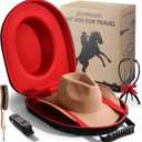 Hat Case for Fedora, Waterproof Small Cowboy Travel Box, Crush Proof Hat Can Storage for Panama, Tweed Hats, Cowboy Hat Holder, Hat Carrier, Black Exterior,Red Interior, Small, Men's Western Gifts