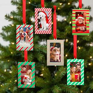 Marsui 12 Pcs Christmas Acrylic Photo Ornaments Hanging Picture Frame Ornaments for Christmas Tree 2 x 3 Inch Small Hanging Picture Frame for Xmas Tree Decoration Winter Holiday Gifts (Striped)