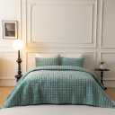 BOV Luxury Velvet Quilt Bedding Set Queen Size, Lightweight Comforter Bedspread Full Size Queen Coverlet Sets with Shams, Teal Green 92"x96"