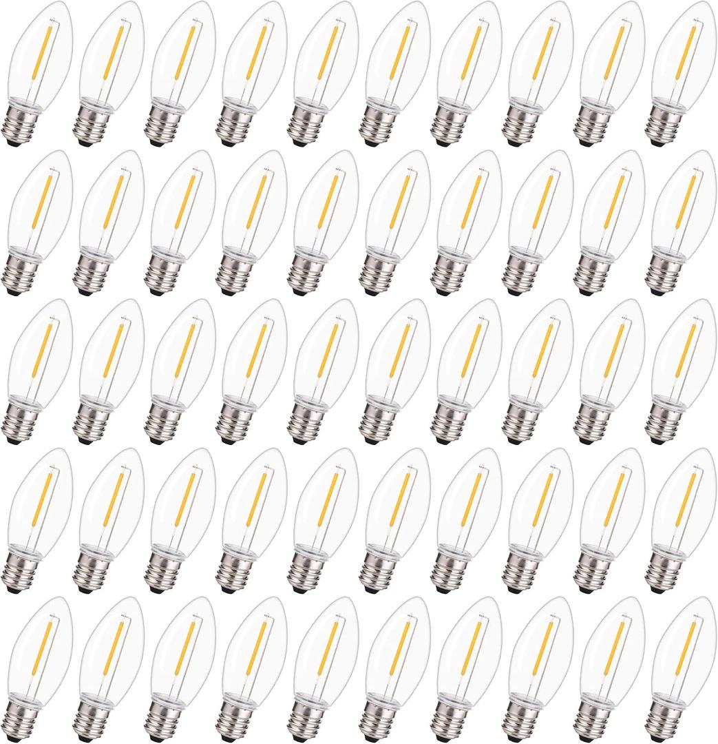 BORT 50 Pack C9 LED Replacement Light Bulb, C9 LED Bulbs for Christmas Outdoor String Lights, E17 Intermediate Base, Clear Plastic Commercial Grade Holiday Bulbs 2700K
