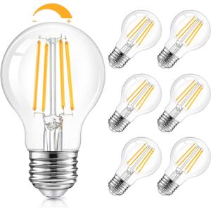 TOBUSA LED A19 Dimmable Light Bulbs 100W Equivalent, Vintage E26 Edison Bulbs 8W 1200LM, 2700K Soft Warm White, Clear Antique LED Filament Bulb for Home, Bathroom, Indoor&Outdoor, 6-Pack