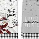 Artoid Mode Buffalo Plaid Snowman Let It Snow Winter Kitchen Towels Dish Towels, 18x26 Inch Daily Seasonal Christmas Decoration Hand Towels Set of 2 (Black/Beige)