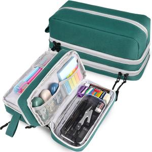 Large Capacity Pencil Case,Multifunction Pencil Pouch,Pencil Bags with Zipper 3 Compartments Pencil case organizer for or School Teen Girl Boy Men WomenGreen