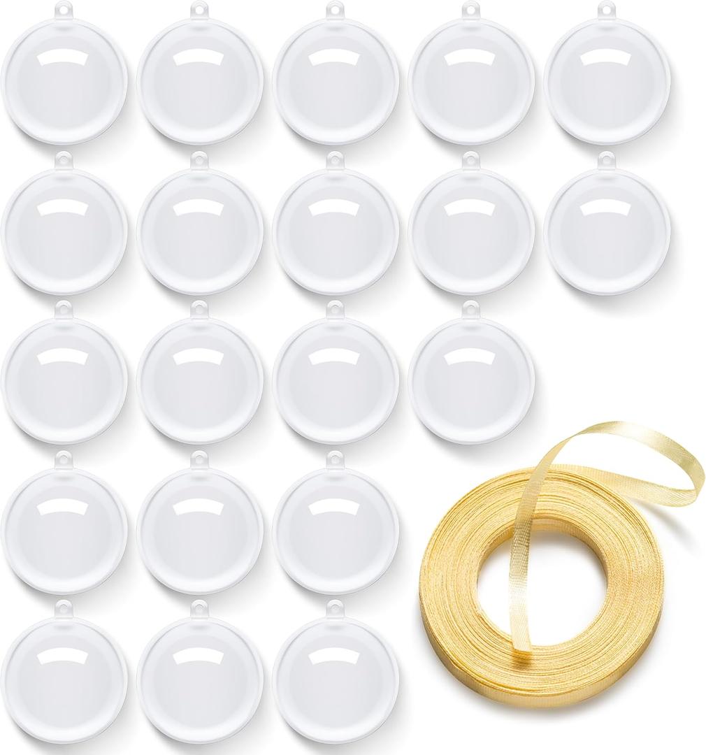 20PCS Bulk Clear Acrylic Ornaments - 6CM Fillable Plastic Christmas Balls for DIY Craft Projects & Wedding Party Decorations (Round)