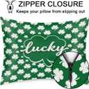 2 x St. Patrick's Day Satin Pillowcase for Hair and Skin, Green Clover Silk Pillow Case Standard Size Silky Pillowcases with Zipper Cooling Pillow Cover (20x26 Inches)