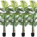 Jexine 4 Pack Artificial Palm Trees 5Ft, Fake Plants Fake Trees Artificial Areca Palm Plants for Outdoor Indoor Faux Palm Tree in Pot for Pool Home Decor Office Housewarming Gift Modern Decoration