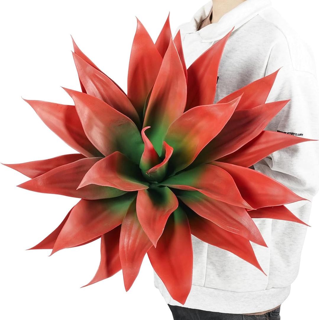 Velener Fall Fake Agave Artificial Plant: Red Fake Succulents Plant for Room Decor and Autumn, Unpotted Faux Agave Plant for Outdoor/Indoor Fall Decor, Red, 28 inches, Set of 1