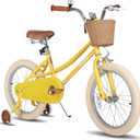 JOYSTAR 18 inch Girls Bike Ages 5-8 Years Old Kids (43"-59" Tall), Kids Bike with Training Wheels & Basket, Kids' Bicycle Yellow