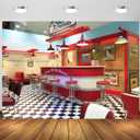 BELECO 7x5ft Fabric Retro 50s Diner Backdrop Classic 1950s Fast Food Soda Shop Restaurant Rockin Dinner Party Dining Background 50s Diner Party Supplies Banner Photo Booth Studio Props