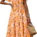 PRETTYGARDEN Floral Dress for Women 2026 Summer Casual Short Sleeve Maxi Dresses V Neck Tiered Flowy Boho Beach Sundress (White Yellow Floral, Large)