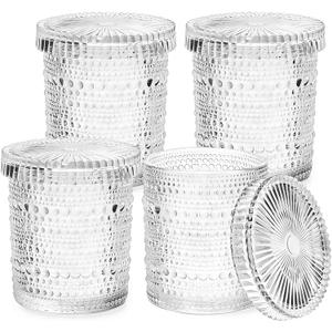 Bathroom Organizers and Storage, 4 pack Glass Qtip Holder, Bathroom Jars with Lids, Vanity Organizer for Cotton Rounds, Balls & Floss Picks, Qtips, Vanity & Makeup Bathroom Canisters with Lids (Clear)