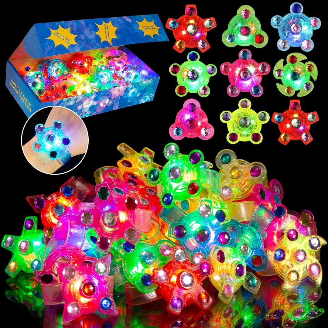 SCIONE 24 Pack LED Light Up Fidget Spinner Bracelets, Glow in The Dark Party Favors for Kids 48 812, Treasure Box Toys, Birthday Gifts, Carnival Prizes, Valentines Day Gifts Goodie Bags Stuffers