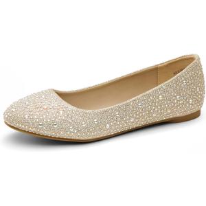 DREAM PAIRS Women's Sole-Shine Rhinestone Ballet Flats Shoes (8, Gold)
