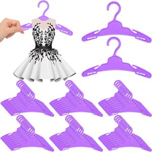 Soulchen 50 Pcs Doll Clothes Hangers for 18 Inch Dolls, Purple Plastic Clothes Hangers with Non-Slip Clips, Space-Saving Wardrobe Accessories for Gown Dress Outfit