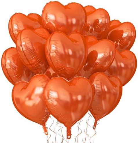 KALOR Orange Heart Balloons, 12Pcs 18 Inch Orange Heart Shaped Foil Balloons for Valentines Day, Wedding, Bridal Shower and Birthday Party Decorations