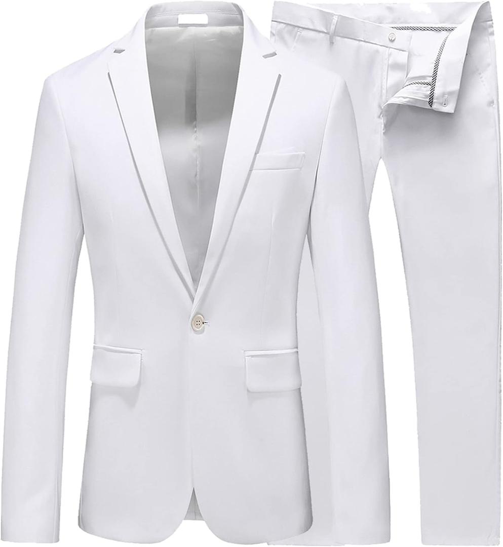 UNINUKOO Mens Suit Slim Fit 1 Button 2 Piece Wedding Party Holiday Solid Color Tux Suits for Men, Size: 30