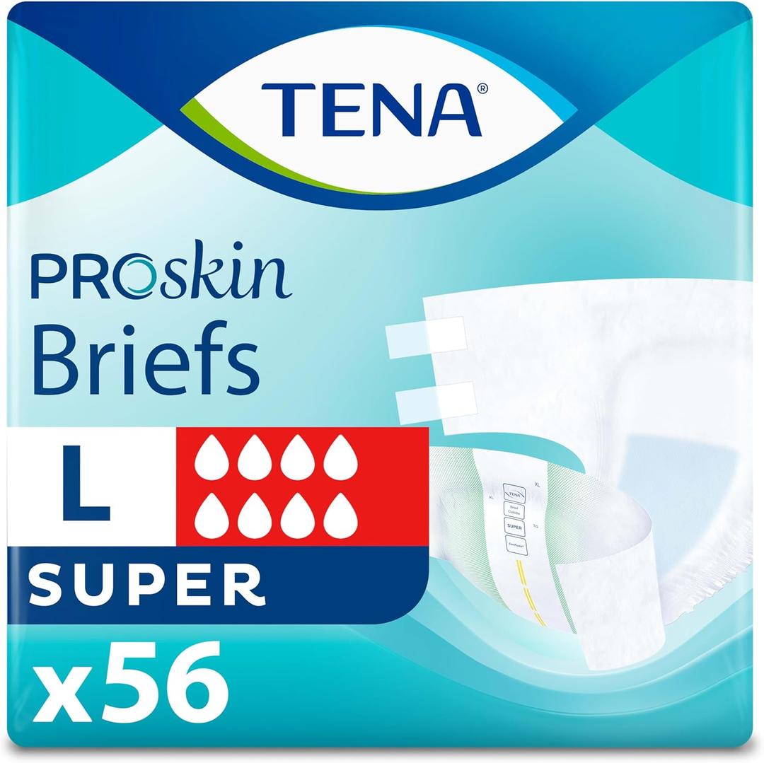 TENA Proskin Incontinence Super Briefs, Adult Diapers, Super Absorbency, Bladder Leaks Control, Large, 56 count
