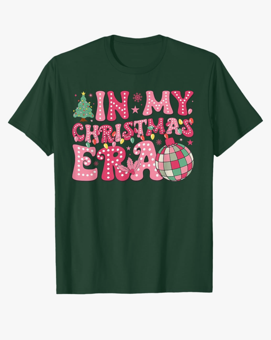 Groovy Pink In My Christmas Era Merry And Bright Women Kids T-Shirt.L