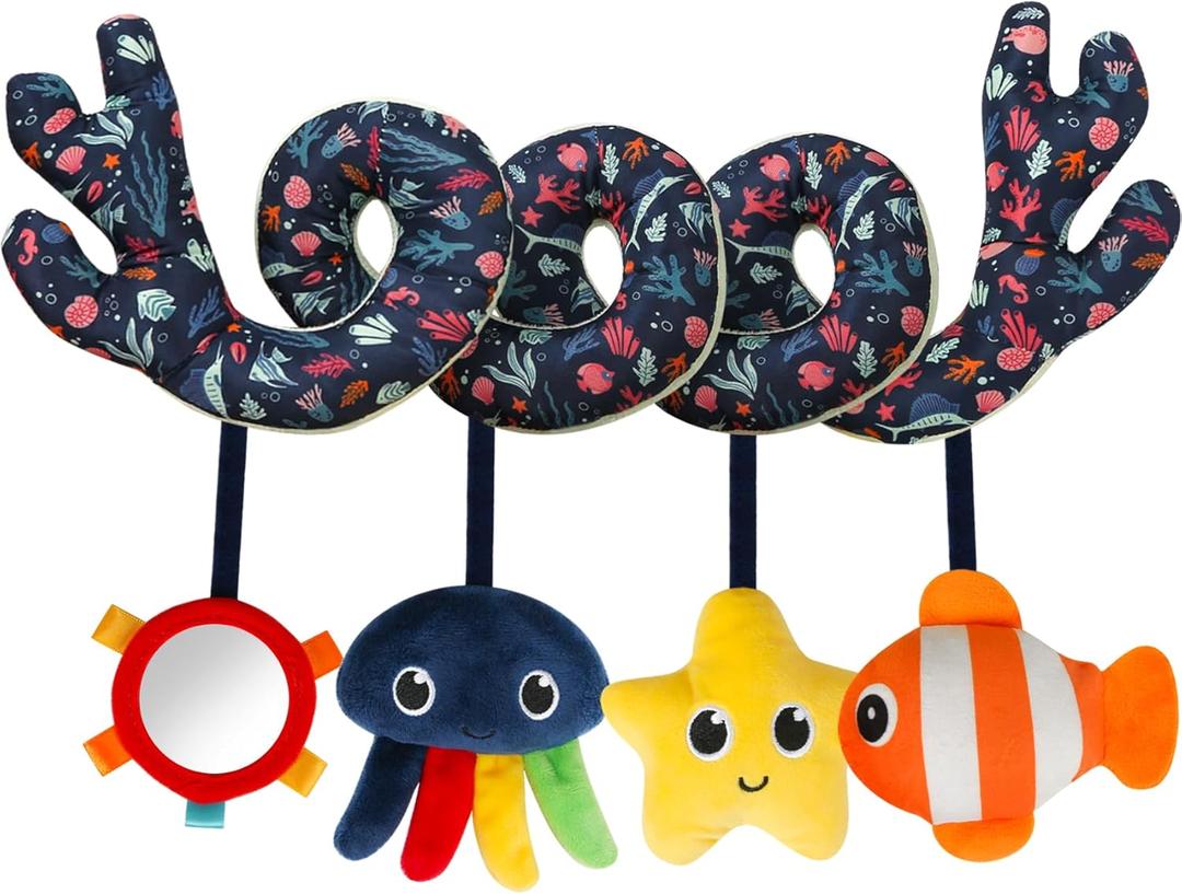 Spiral Car Seat & Stroller Activity Toy,Car Seat Toys for Babies 0-6 Months Boy,Baby Spiral Hanging Plush Activity Toys Thank You Gifts for Newborn 0 3 6 9 12 Months Baby Boys Girls (Ocean Color)