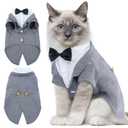 DENTRUN Cat Tuxedo Outfit, Sphynx Cat Costume Formal Suit with Bow Tie, Stylish Cat Shirt Fashion Apparel Fancy Clothes, Kitten Formal Attire Wedding Onesie Costume for Cats Only Size Medium