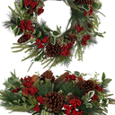 Zhemobang 20 Inch Christmas Wreath for Front Door, Artificial Christmas Door Wreath with Pine Needle Holly Pine Cone Red Berry, Winter Snowy Xmas Wreath for Indoor Outdoor Wall Farmhouse Home Décor