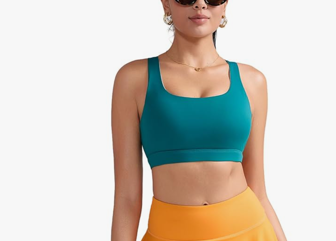 RUNNING GIRL Sports Bras for Women, Medium-High Impact Running Strappy Sports Bra with Removable Pads Size M