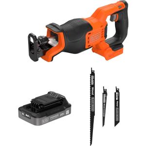 BLACK+DECKER 20V MAX Brushless Cordless Reciprocating Saw Kit with 2.5Ah Battery and Charger, Includes Three Blades for Wood and Metal, Long Runtime Up to 33 Cuts Per Charge, PowerConnect (BLRS78E1)